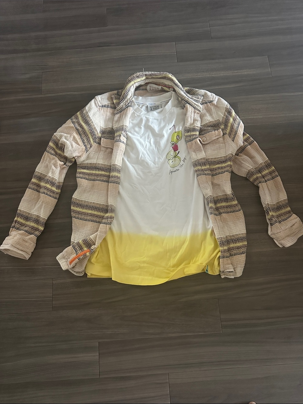 Casual Men's Beige Striped Button-Up Shirt with T-Shirt